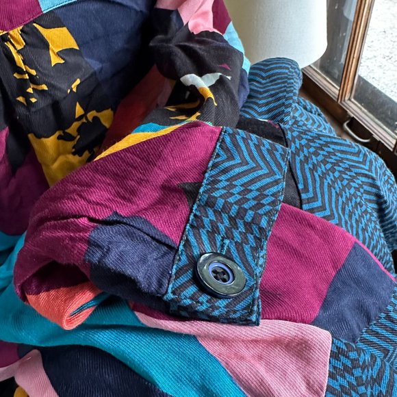 MAEVE for ANTHROPOLOGIE Gillian multicolored long sleeve dress XS teal patchwork - Picture 10 of 13